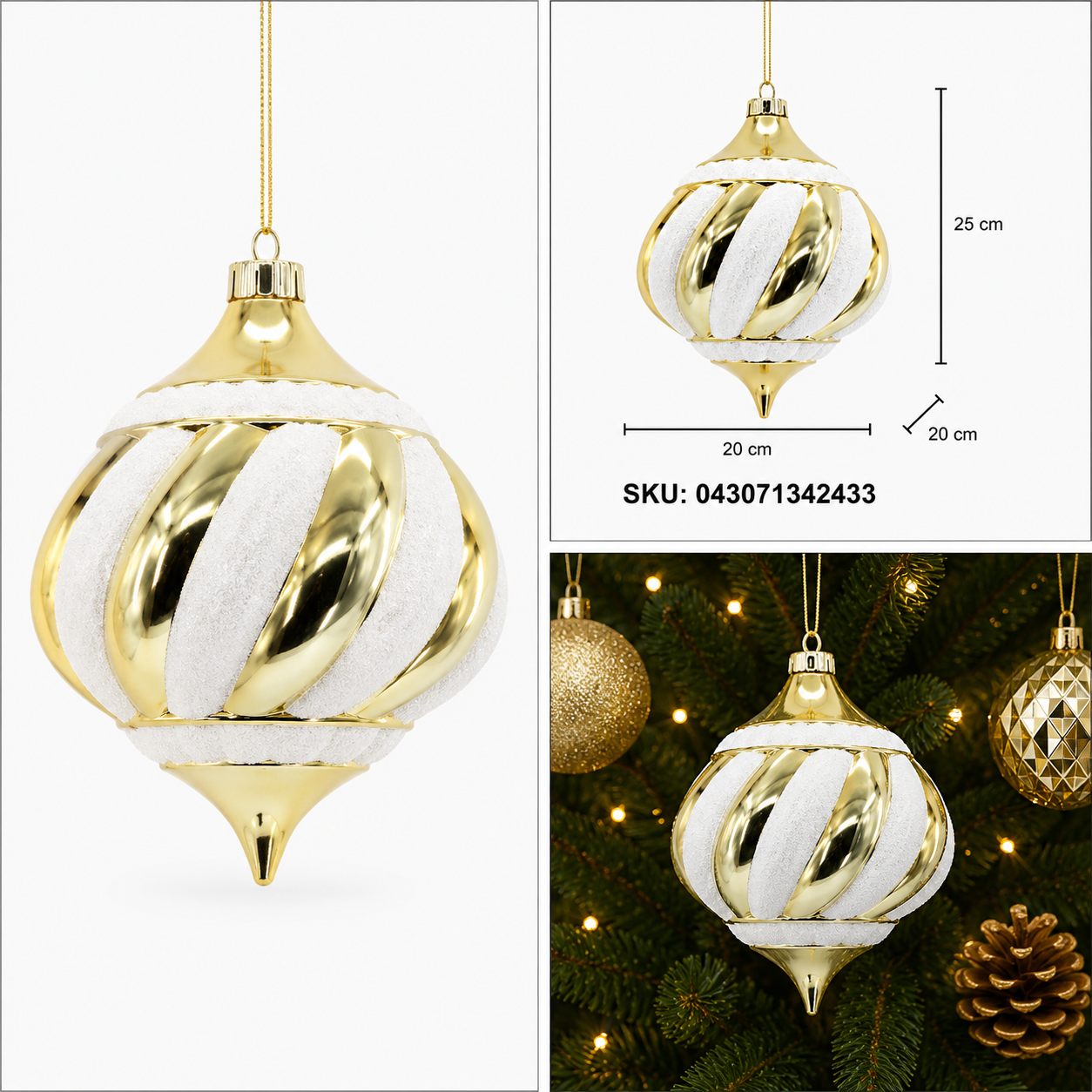 Esfera Navideña Trompo Oro Blanco- Galerías el Triunfo