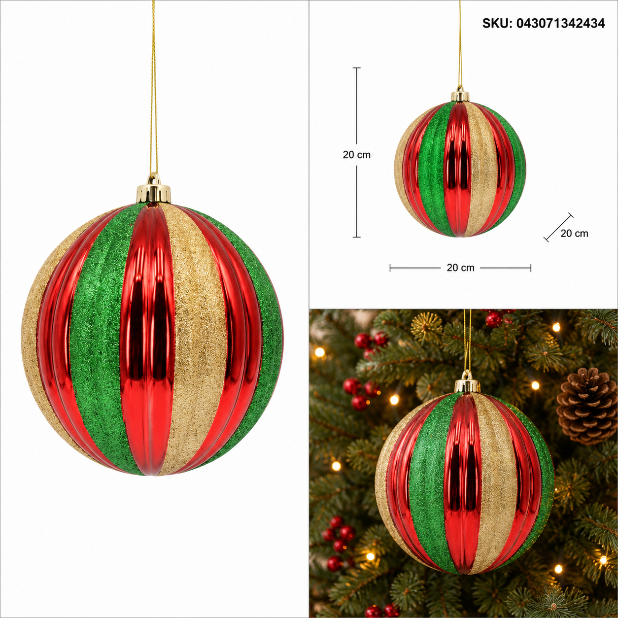 Esfera Navideña Gajos Diamantados Tricolor – Galerías el Triunfo