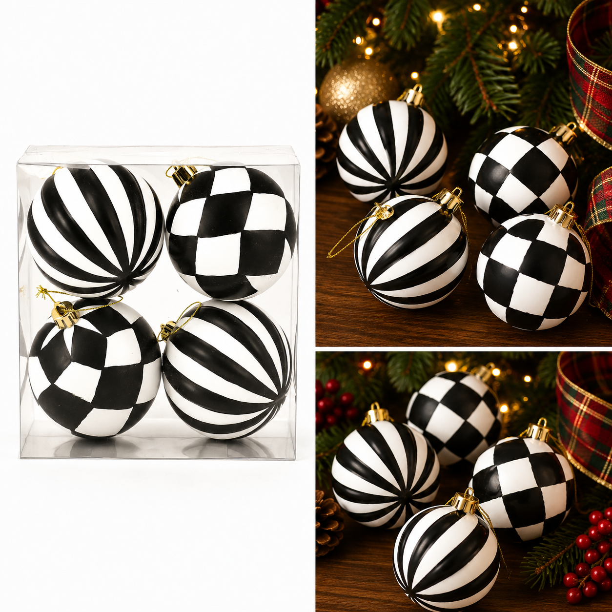 Set de 4 Esferas Navideñas Arlequín Peppermint – Galerías el Triunfo