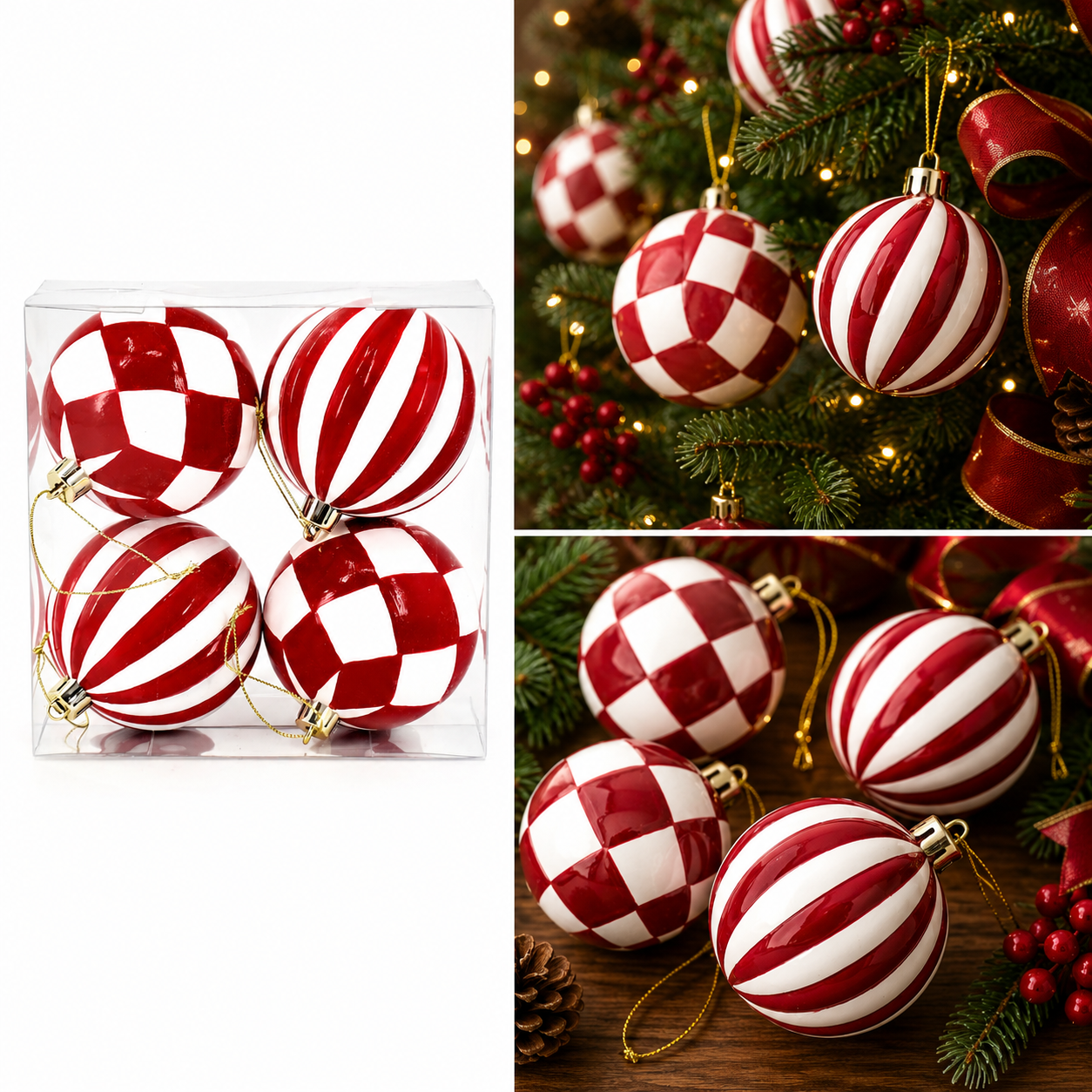 Set de 4 Esferas Navideñas Arlequín Peppermint – Galerías el Triunfo