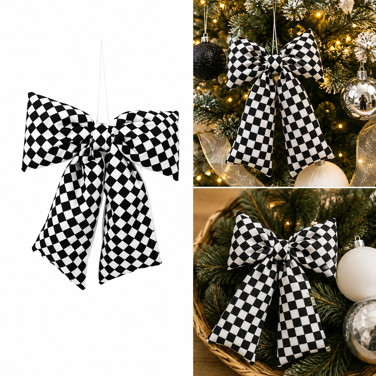 Moño Navideño Estilo Arlequín Negro- Galerías el Triunfo