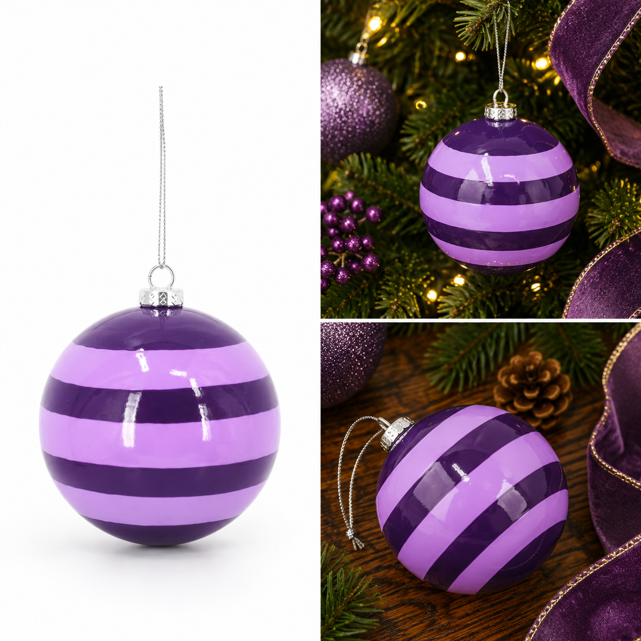 Esfera Navideña a Rayas Lila Morado Pop – Galerías el Triunfo