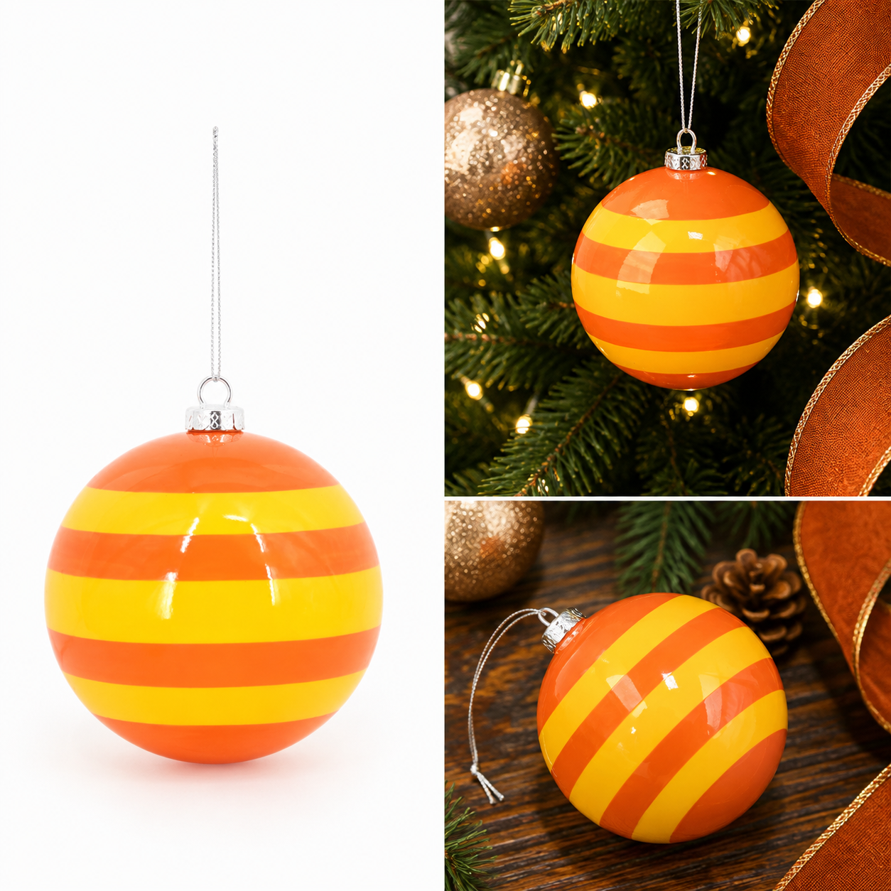 Esfera Navideña a Rayas Amarillas Naranja Pop – Galerías el Triunfo