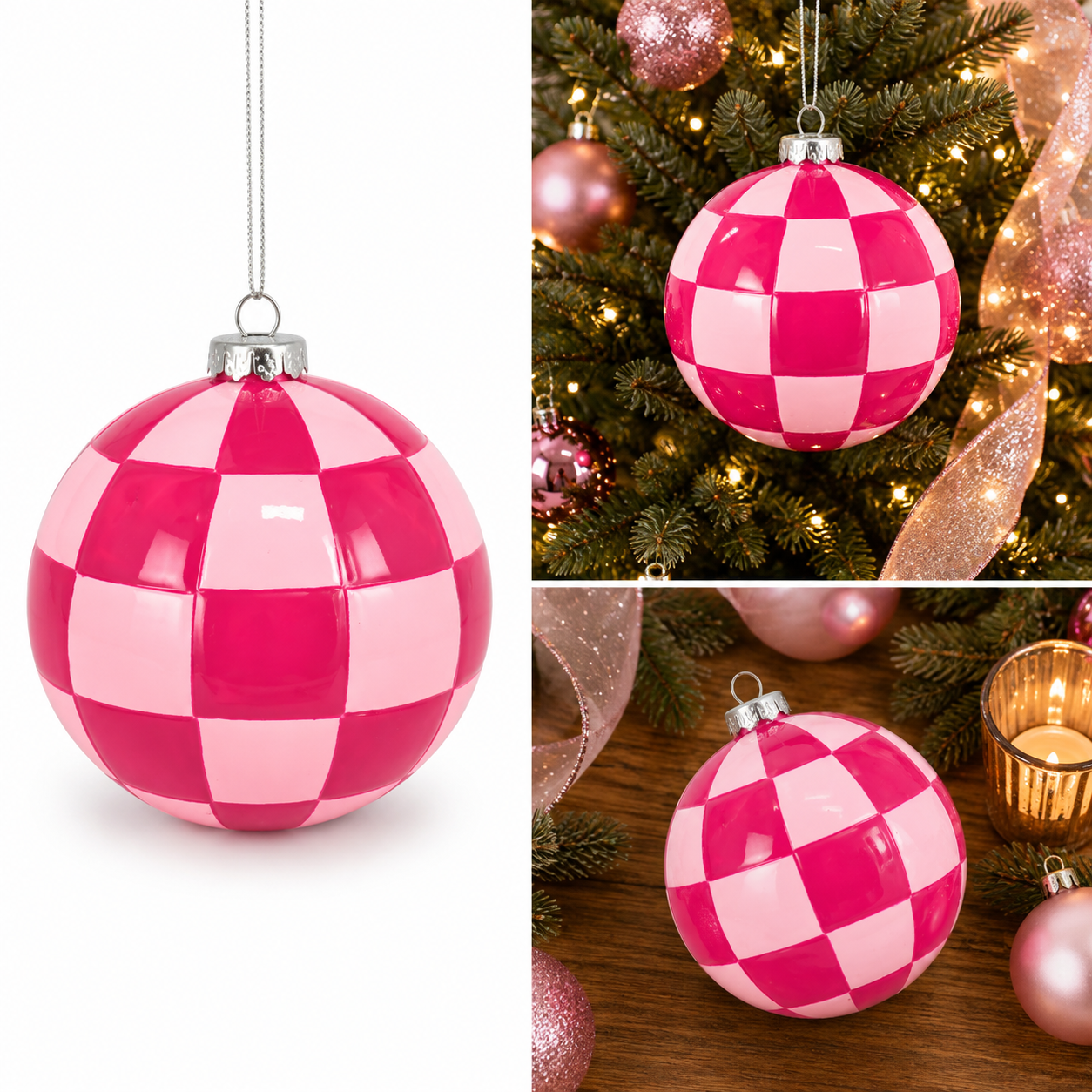 Esfera Navideña Ajedrez Rosa con Fucsia Pop - Galerías el Triunfo