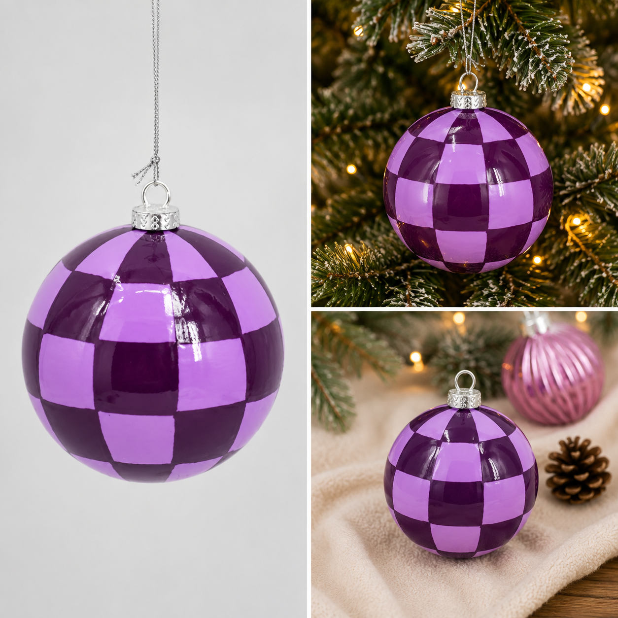 Esfera Navideña Ajedrez Lila con Fucsia Pop - Galerías el Triunfo