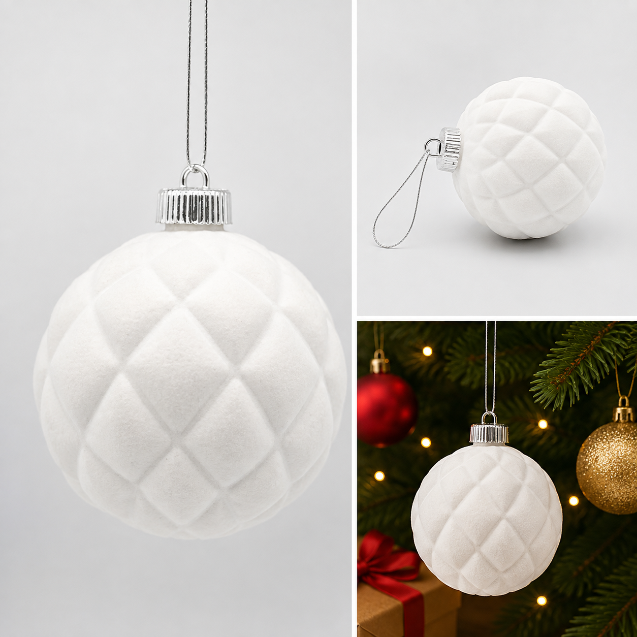 Esfera Navideña Relieve Rombos Blancos - Galerías el Triunfo