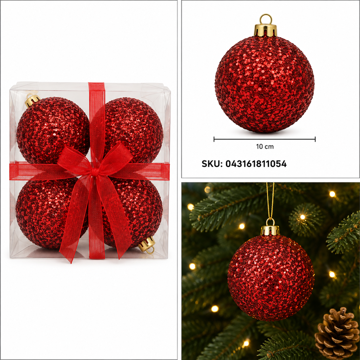 Estuche con 4 Esferas Navideñas Rojas de Canutillo – Galerías el Triunfo
