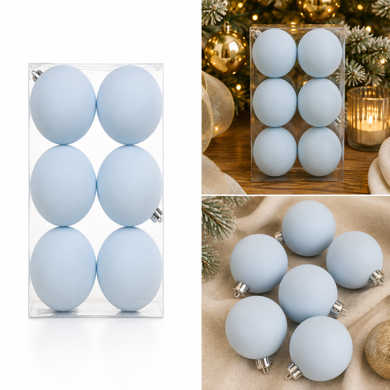 Set de 6 Esferas Azul Glaciar Mate - Galerías el Triunfo
