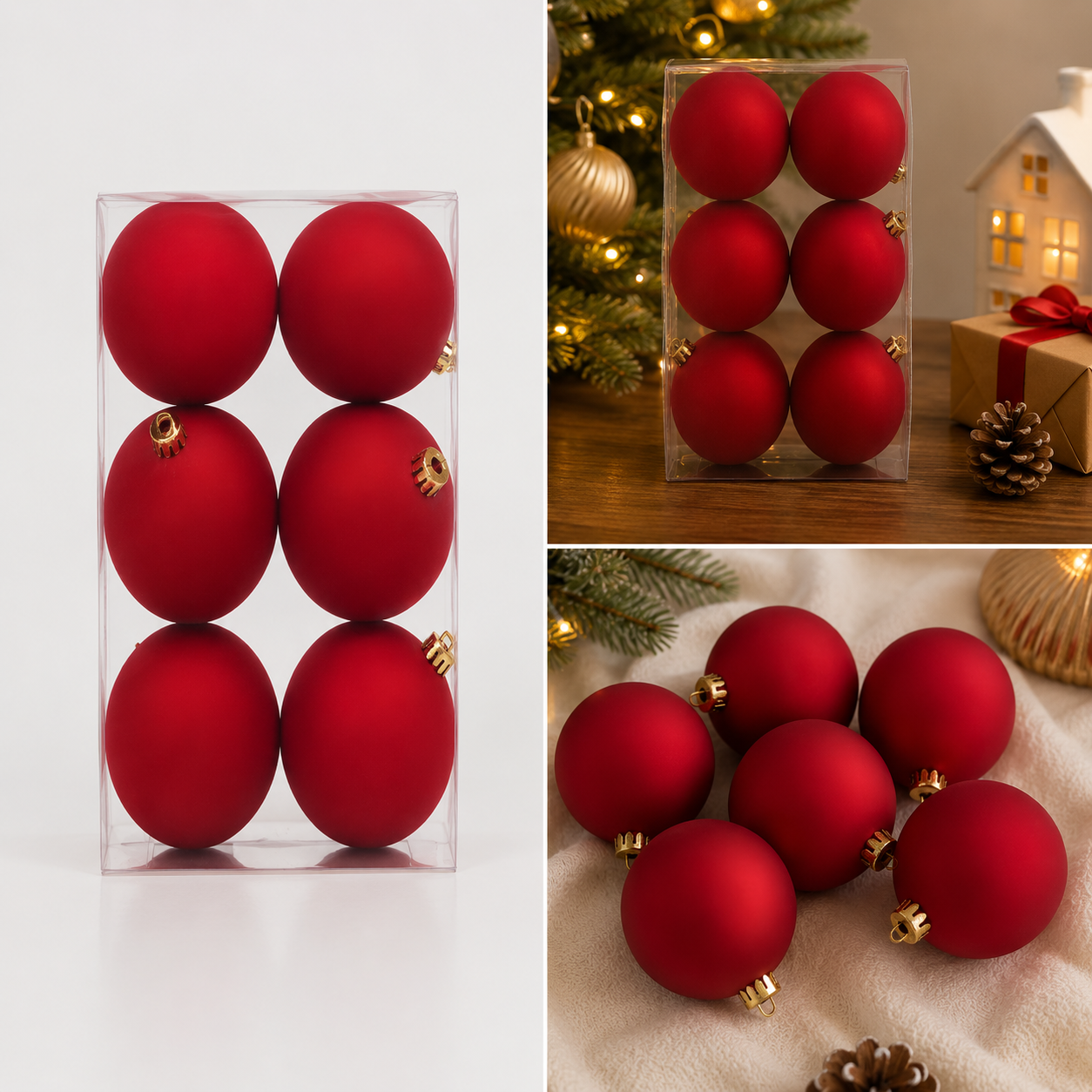 Set de 6 Esferas Rojo Carmesí Mate - Galerías el Triunfo