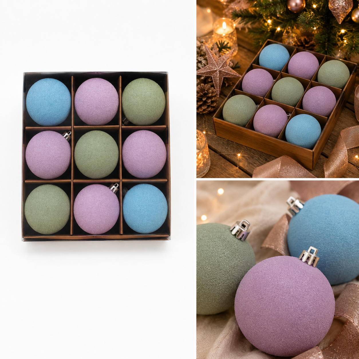 Set de 9 Esferas Pastel con Textura Granulada - Galerías el Triunfo