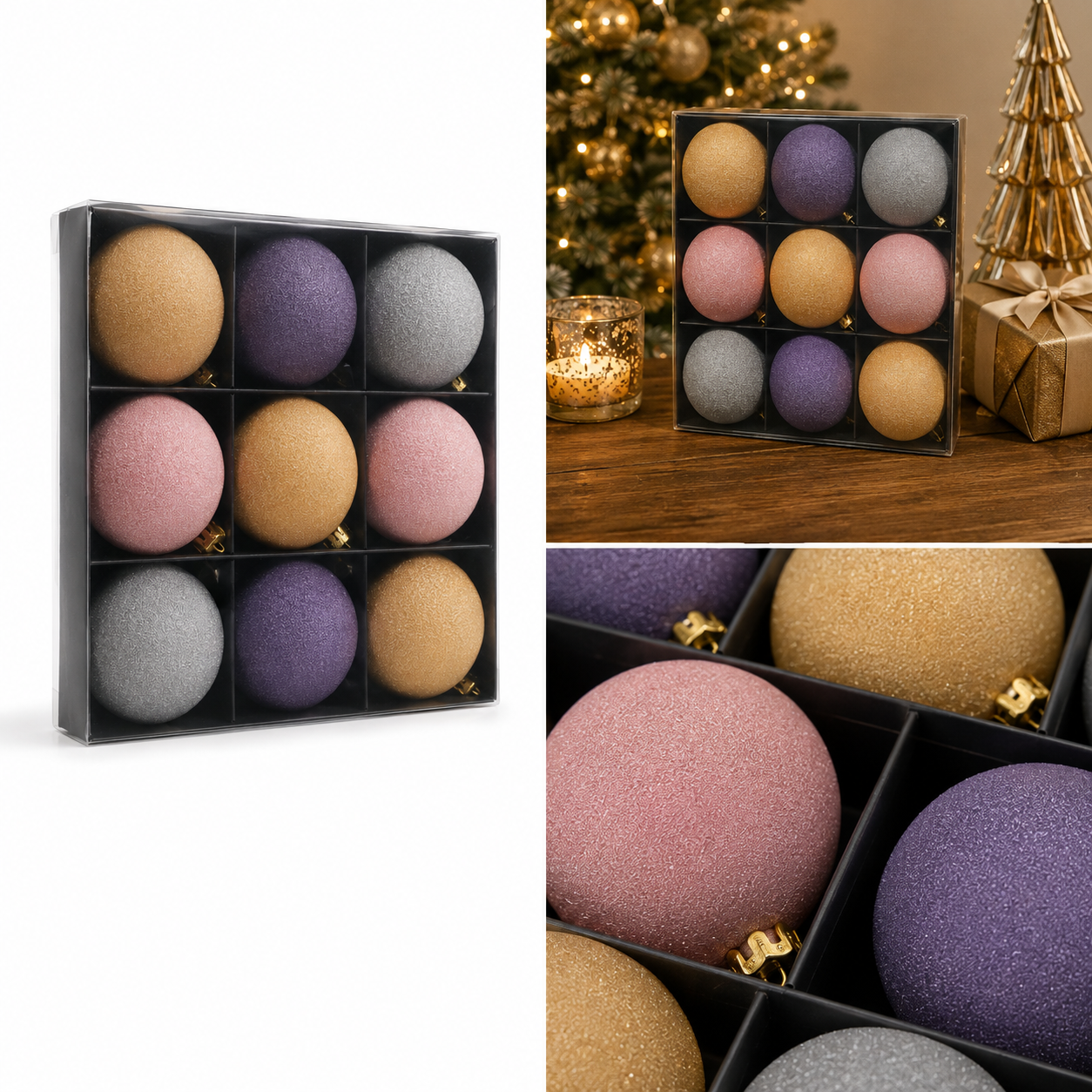 Set de 9 Esferas Pastel Mate con Textura Granulada - Galerías el Triunfo