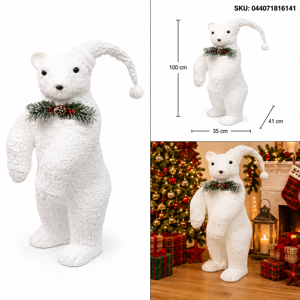 Oso Polar de Pie con Moño y Gorro – Galerías el Triunfo