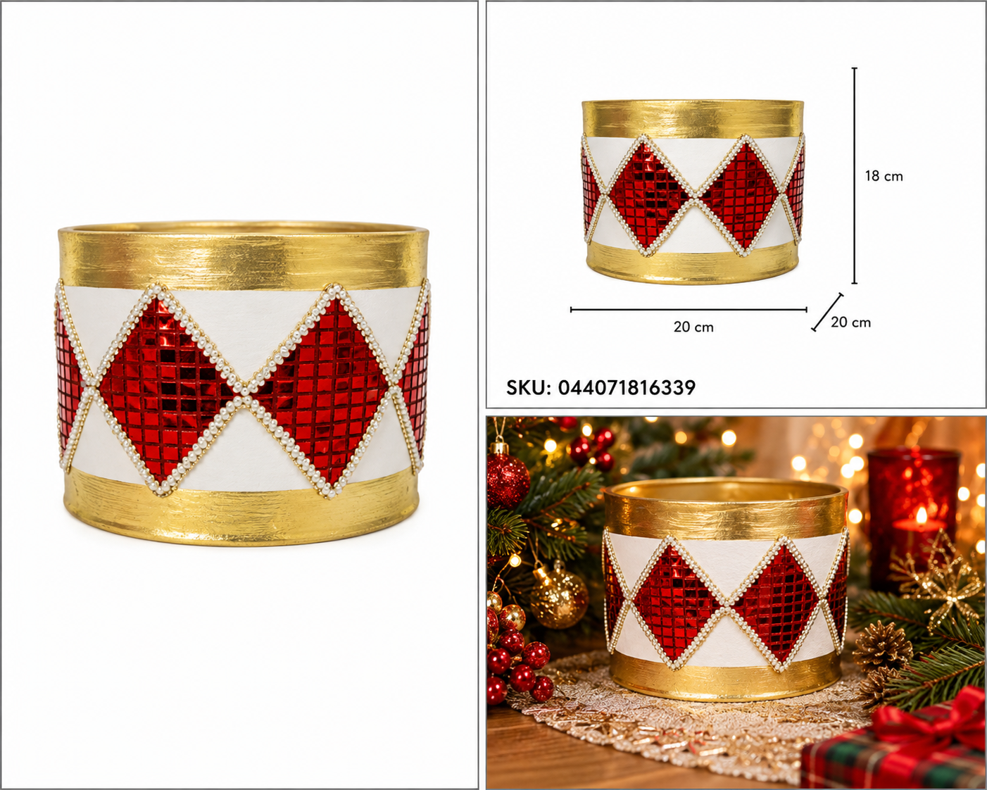 Tambor Decorativo Arlequín Rojo y Dorado – Galerías el Triunfo