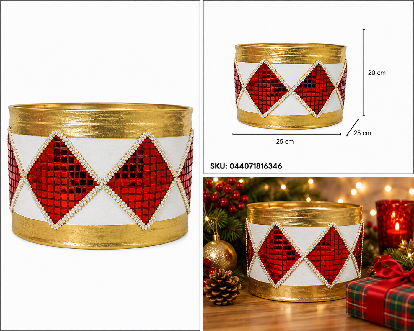 Tambor Decorativo Arlequín Rojo y Dorado – Galerías el Triunfo