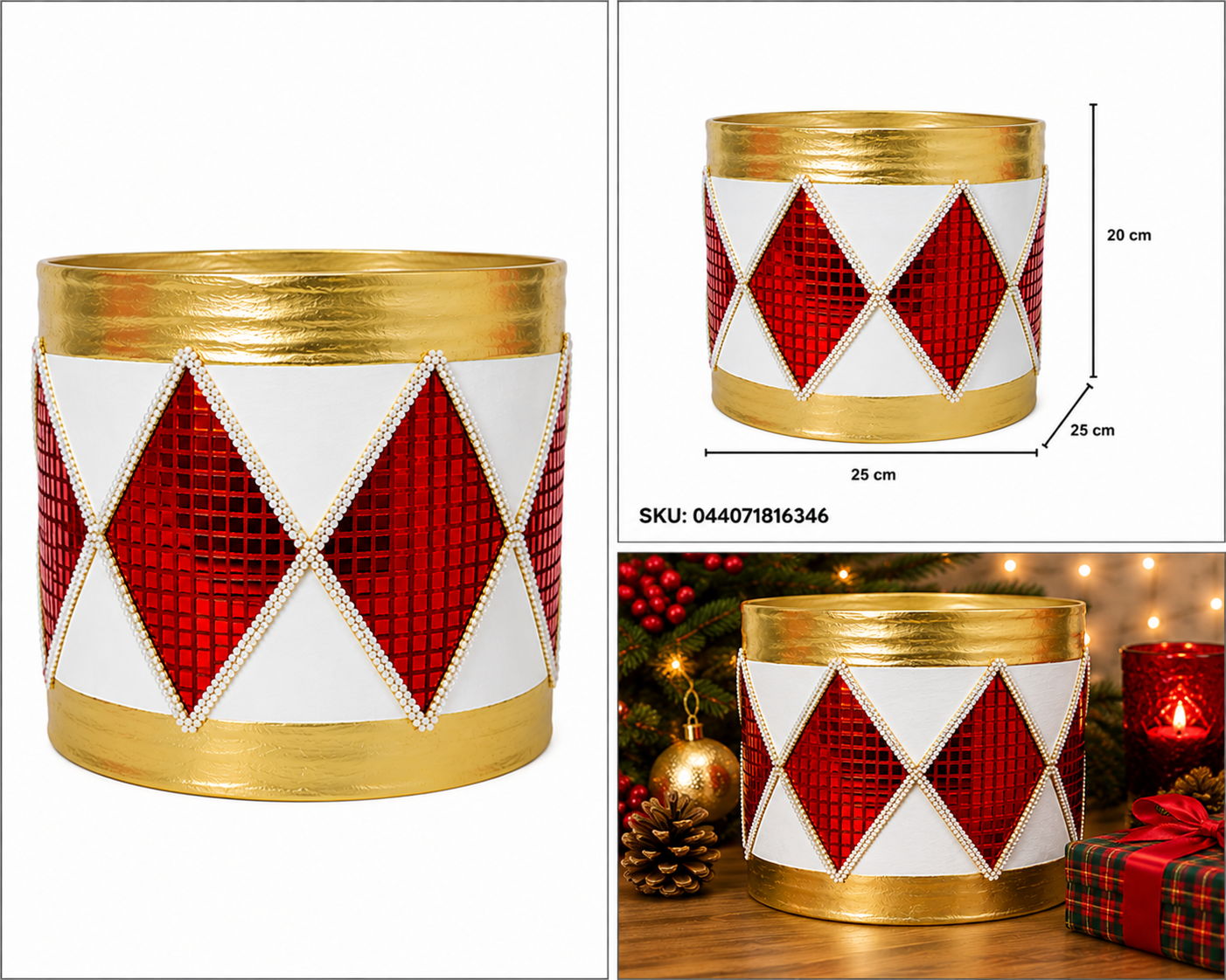 Tambor Decorativo Arlequín Rojo y Dorado – Galerías el Triunfo