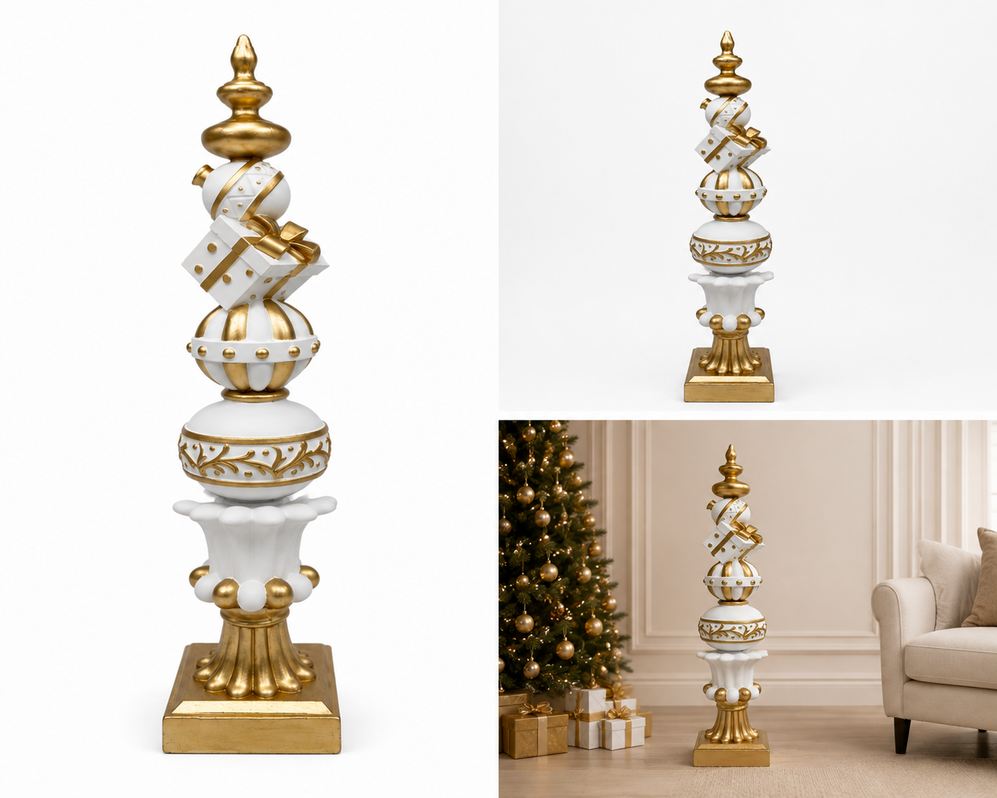 Torre Navideña Esferas Marfil y Oro - Galerías el Triunfo