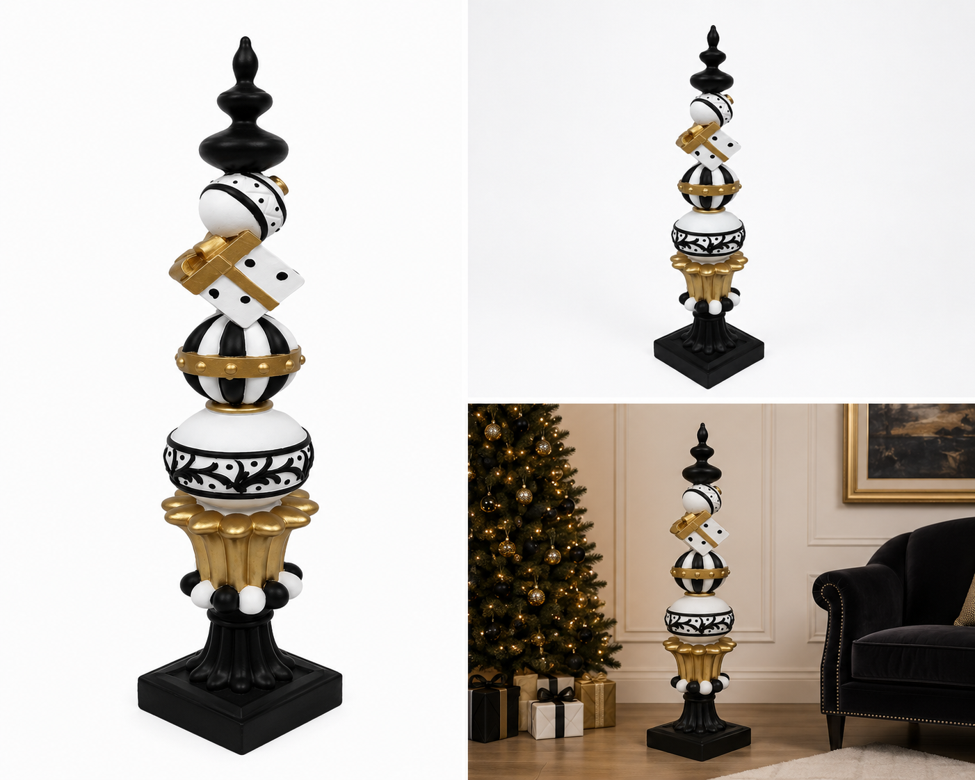 Torre Navideña Blanco, Negro y Dorado - Galerías el Triunfo
