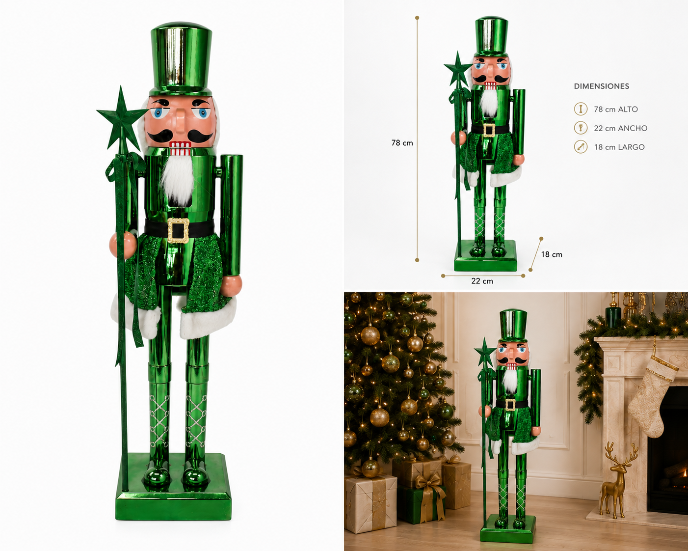 Cascanueces Soldado Verde con Cetro de Estrella - Galerías el Triunfo