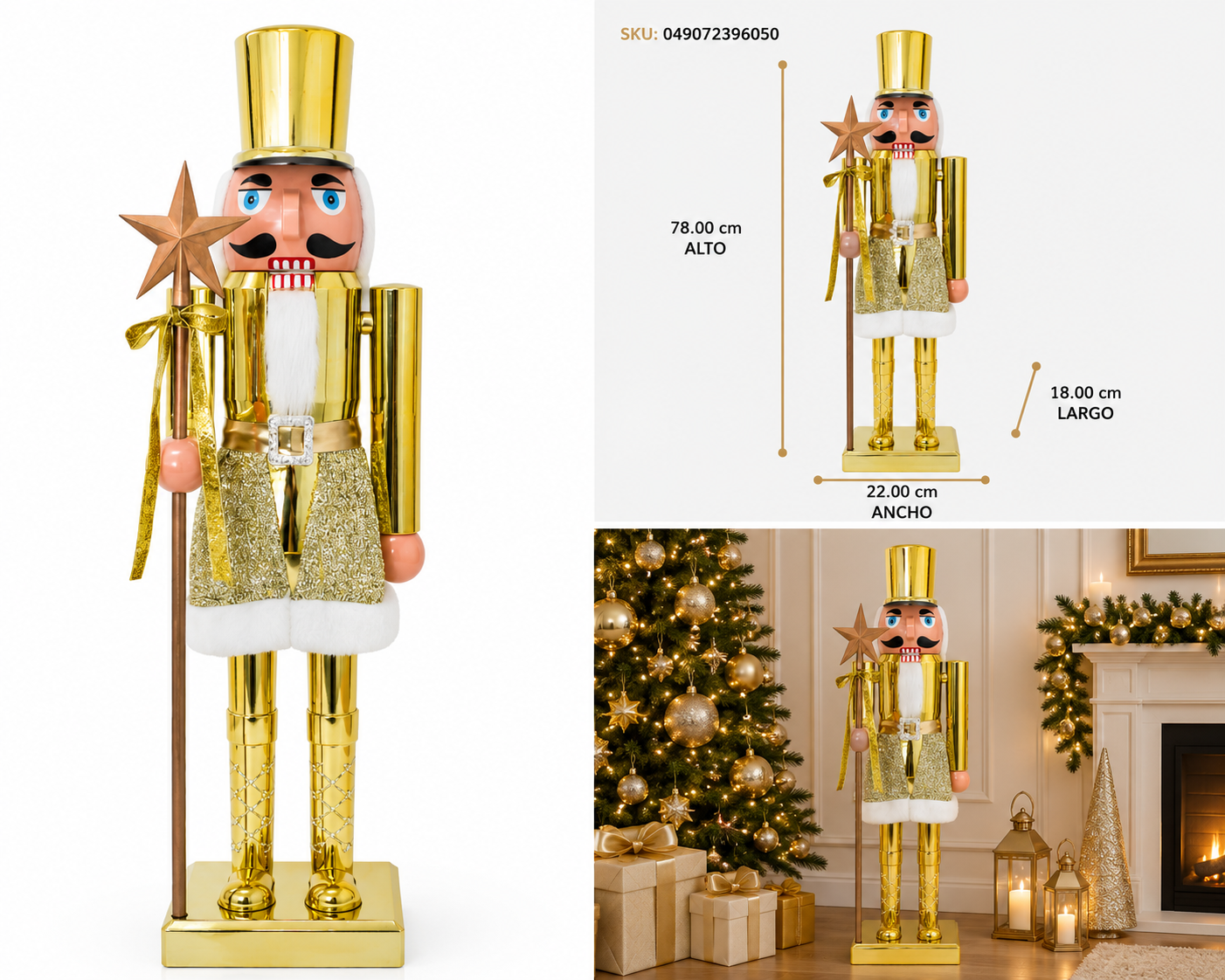 Cascanueces Soldado Dorado con Cetro de Estrella - Galerías el Triunfo