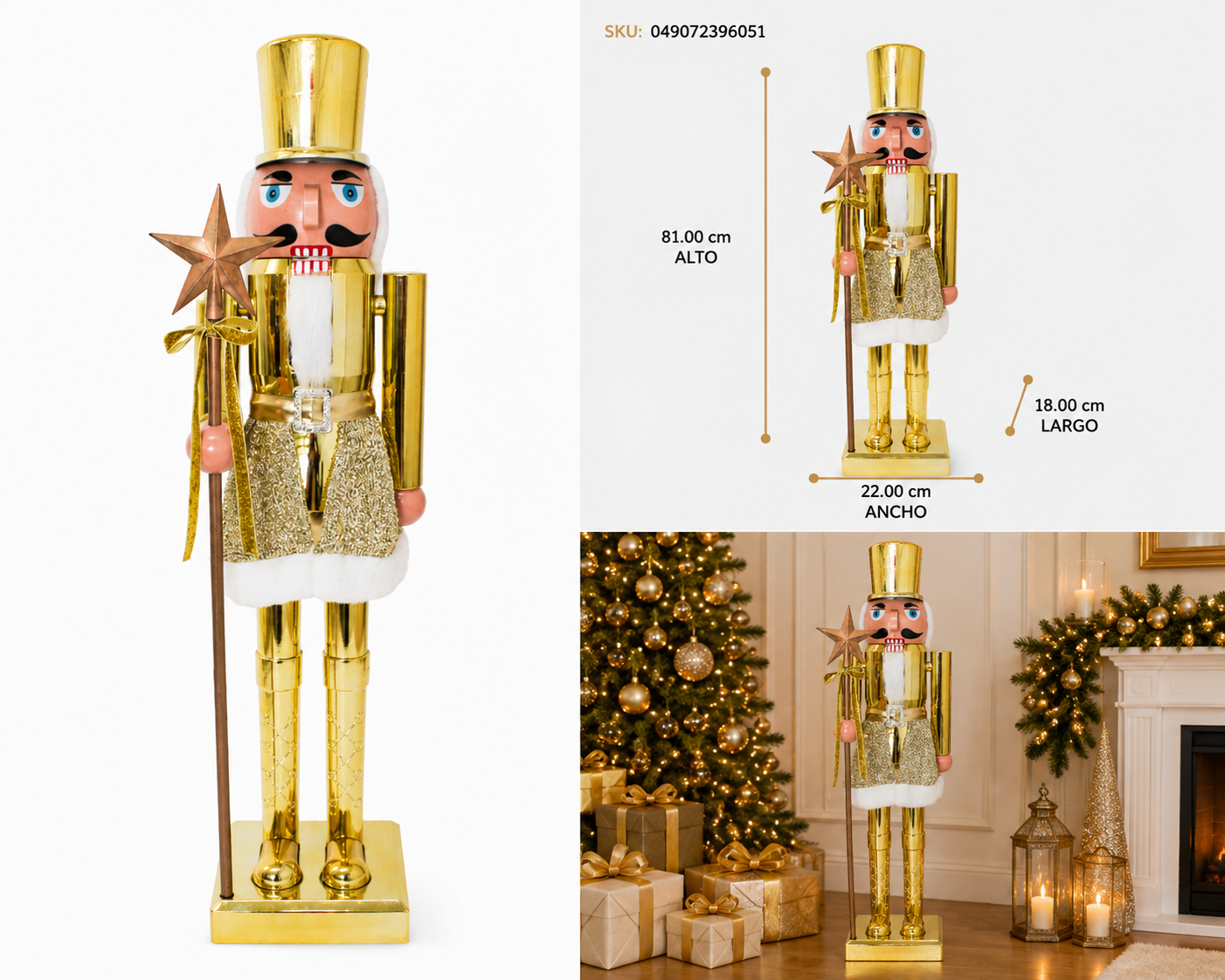 Cascanueces Rey Dorado con Cetro de Estrella - Galerías el Triunfo
