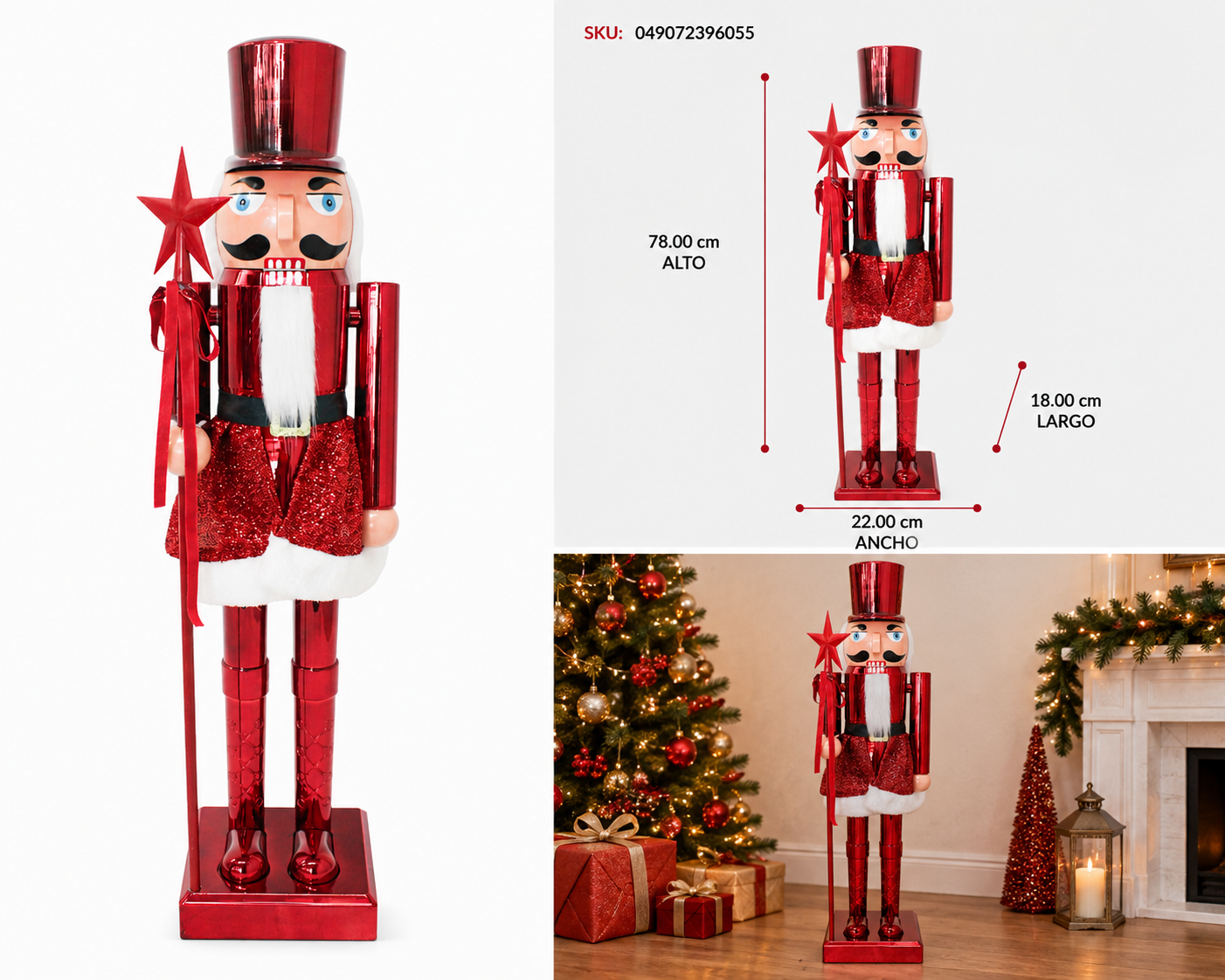 Cascanueces Soldado Rojo con Cetro de Estrella - Galerías el Triunfo
