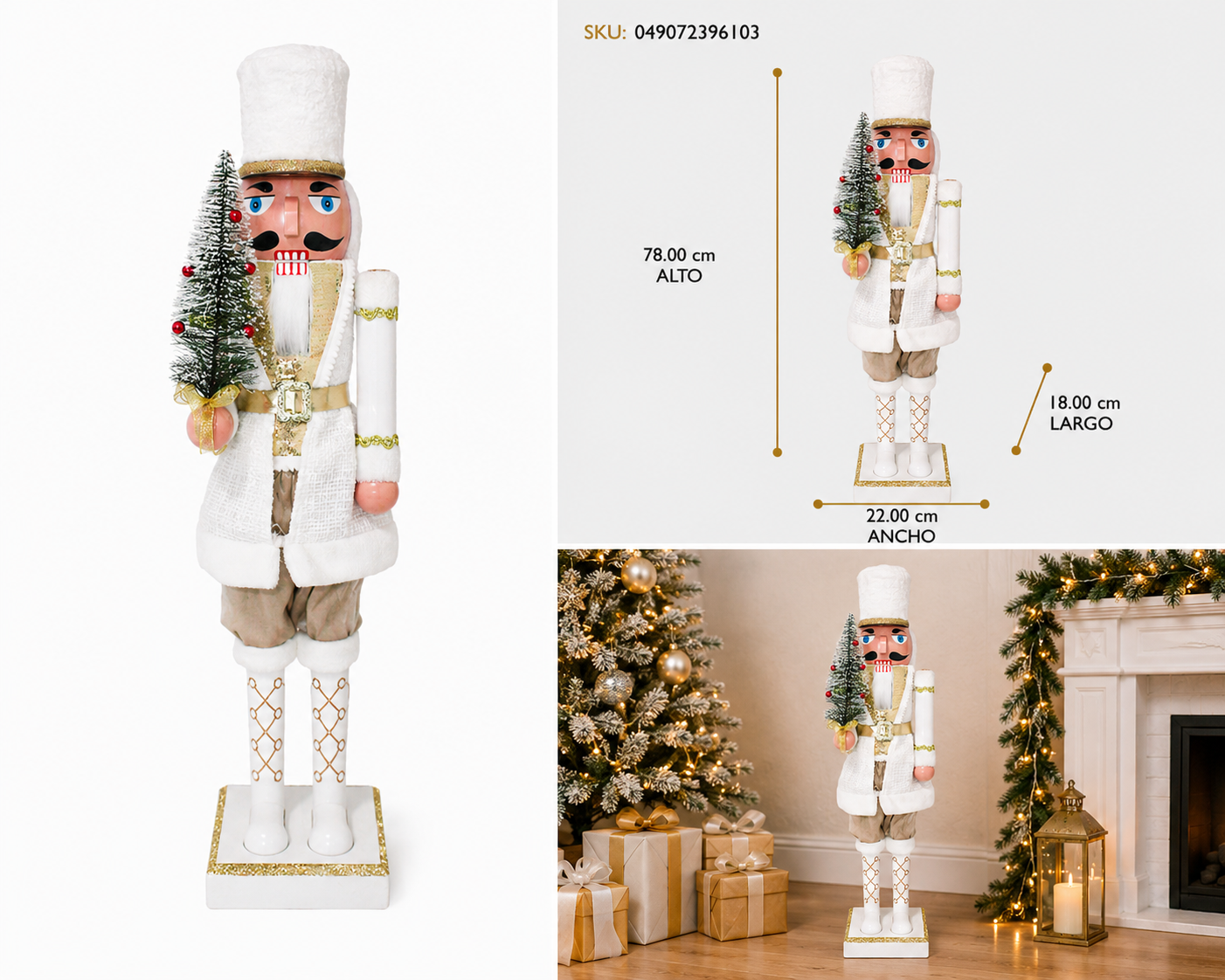 Cascanueces con Cetro de Pino Nevado y Traje Blanco - Galerías el Triunfo
