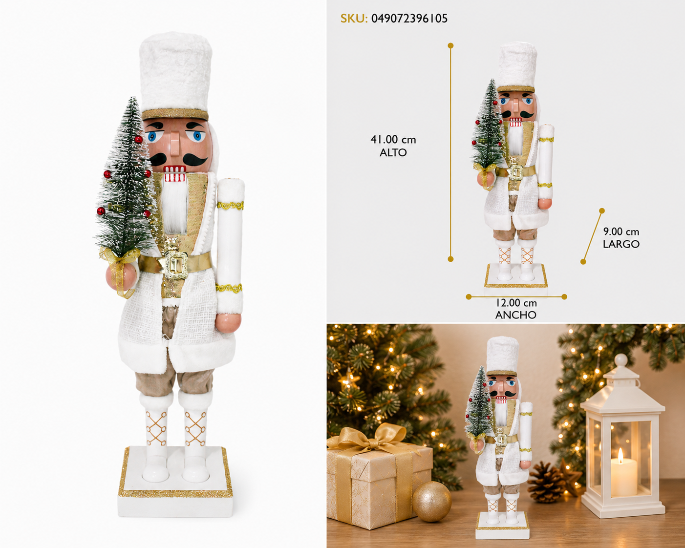 Cascanueces con Cetro de Pino Nevado y Traje Blanco - Galerías el Triunfo