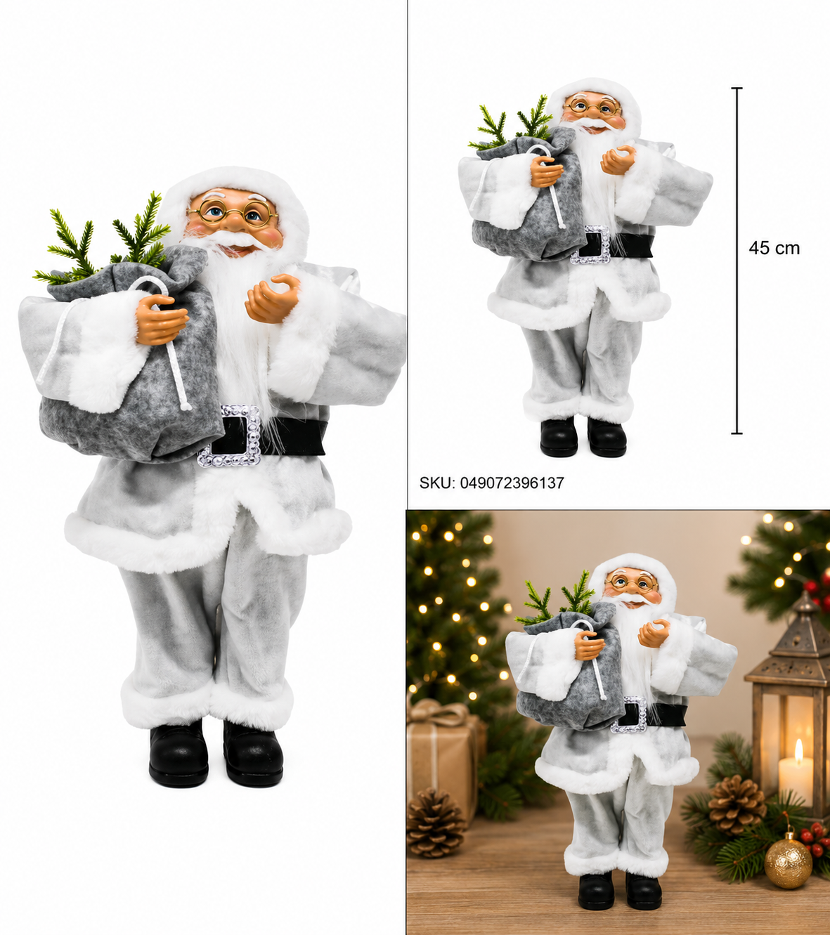 Santa Claus con Traje Gris y Regalo – Galerías el Triunfo