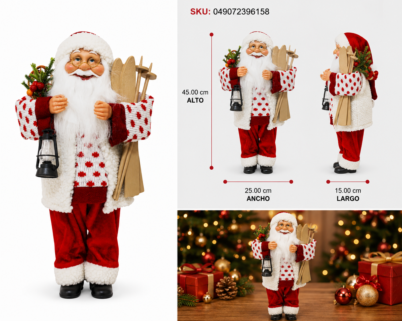 Santa Claus con Suéter de Punto y Esquís de Madera - Galerías el Triunfo