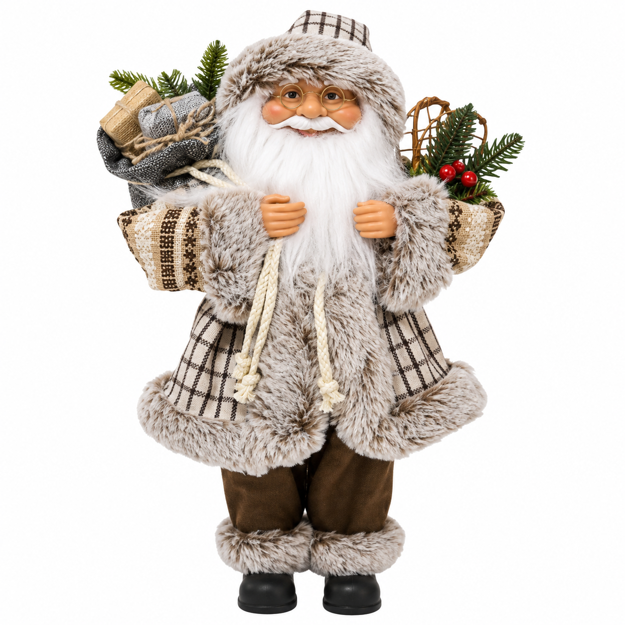 Santa Claus con Abrigo de Cuadros y Raqueta de Nieve – Galerías el Triunfo