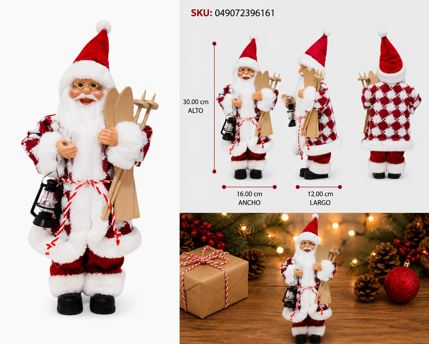 Santa Claus con Traje de Rombos y Esquís de Madera - Galerías el Triunfo