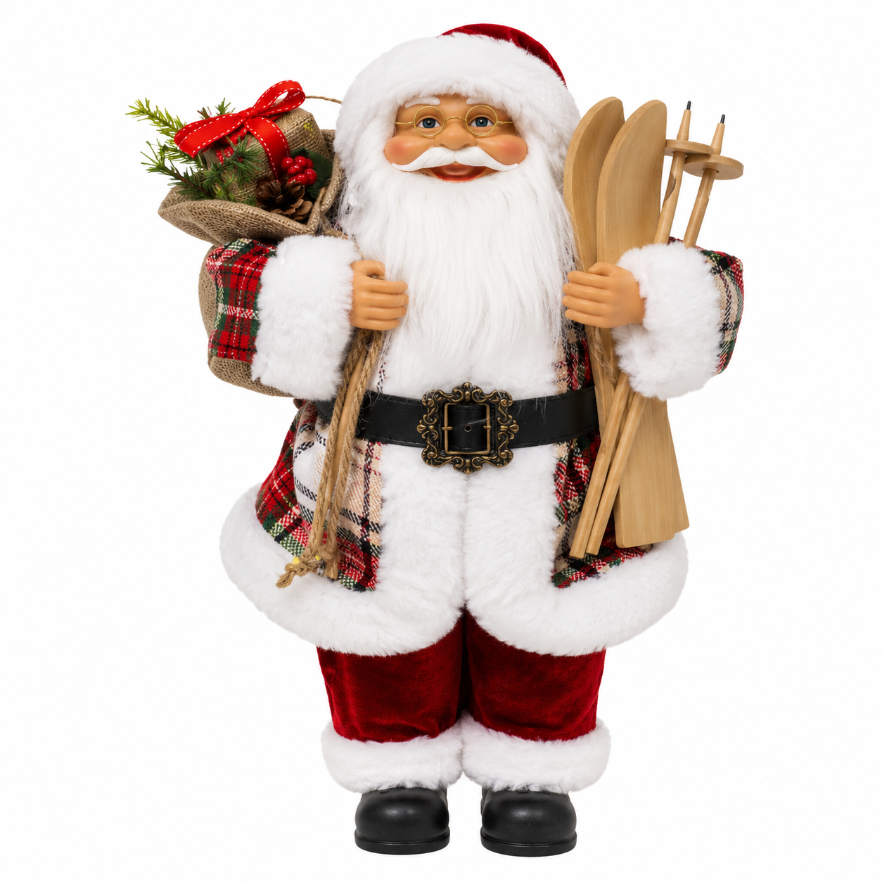 Santa Claus con Abrigo de Cuadros y Esquís de Madera – Galerías el Triunfo