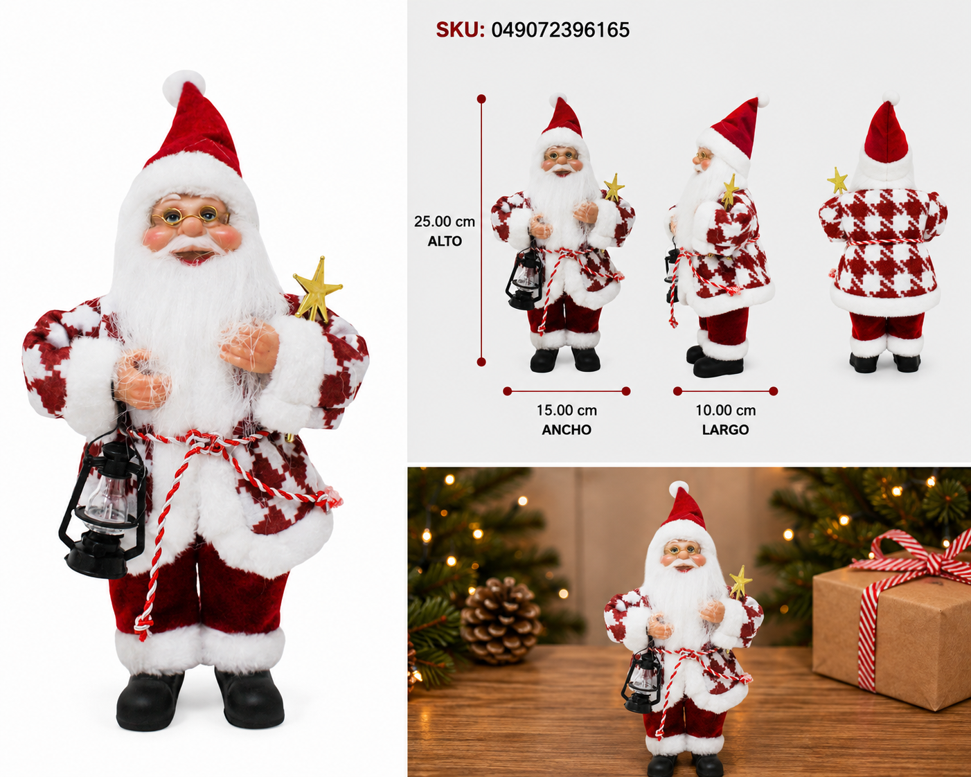 Santa Claus con Traje de Rombos y Estrella Dorada - Galerías el Triunfo