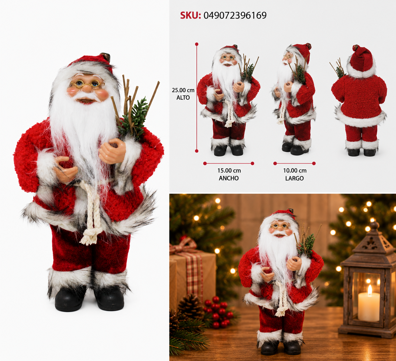 Santa con Esquís de Madera y Peluche Jaspeado - Galerías el Triunfo