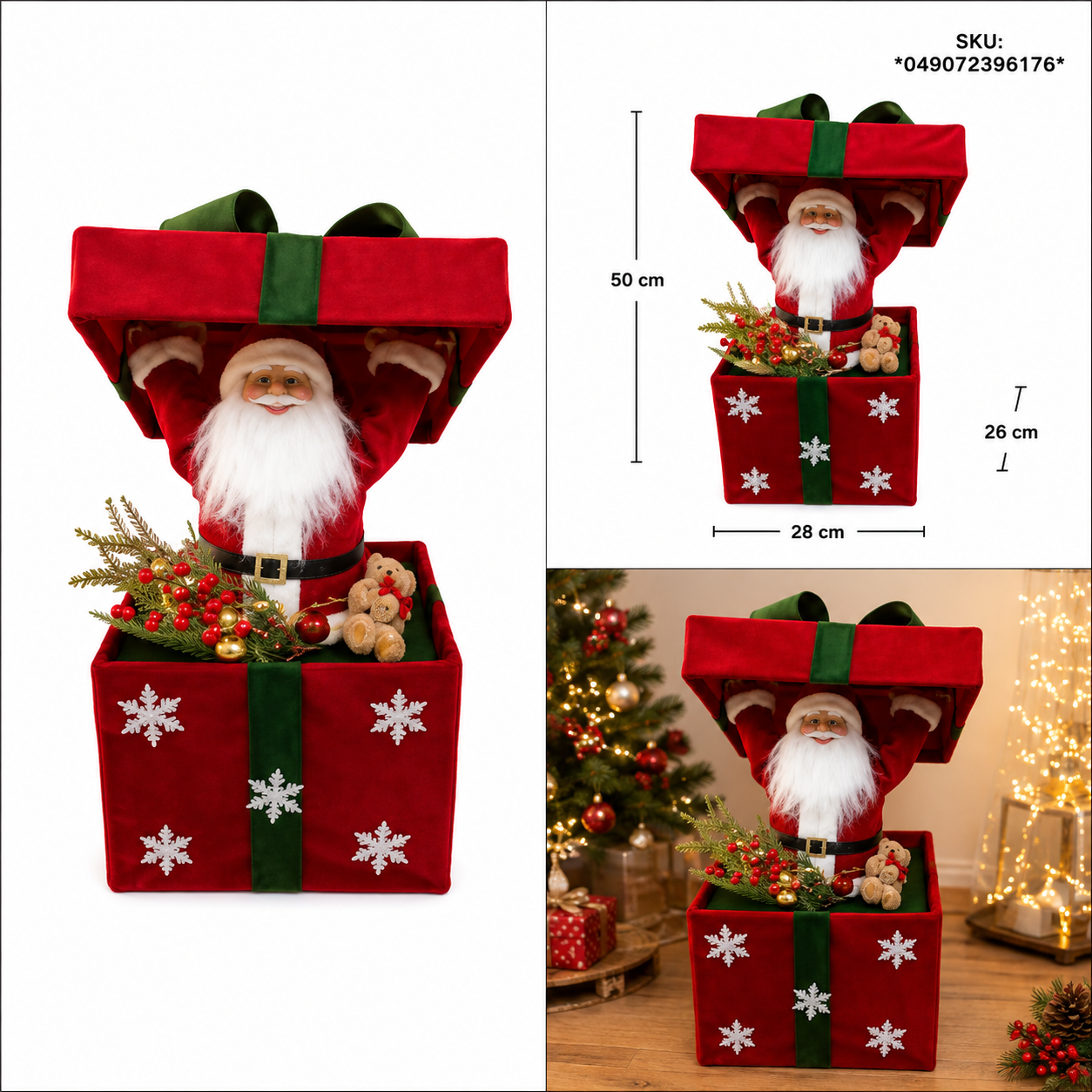 Santa en Caja de Regalo Sorpresa Roja Musical – Galerías el Triunfo
