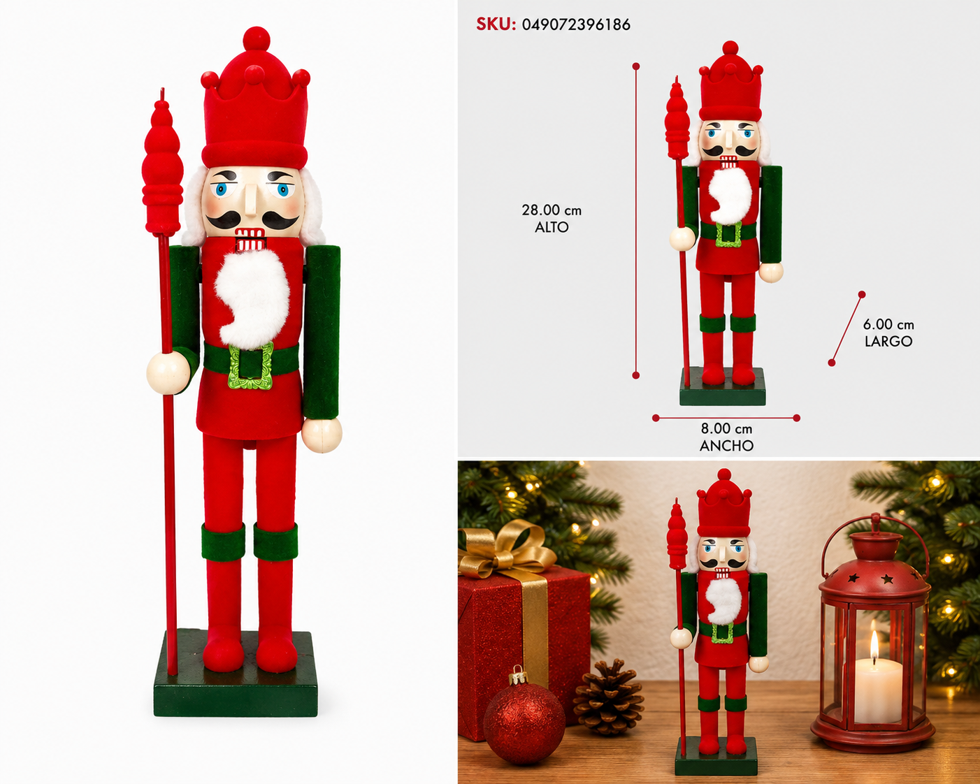 Cascanueces Flocado Rojo con Cetro – Galerías el Triunfo