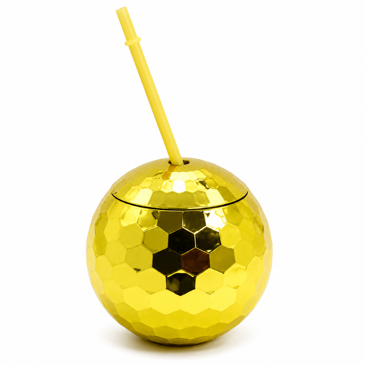 Vaso Disco Ball Dorado con Popote – Galerías el Triunfo