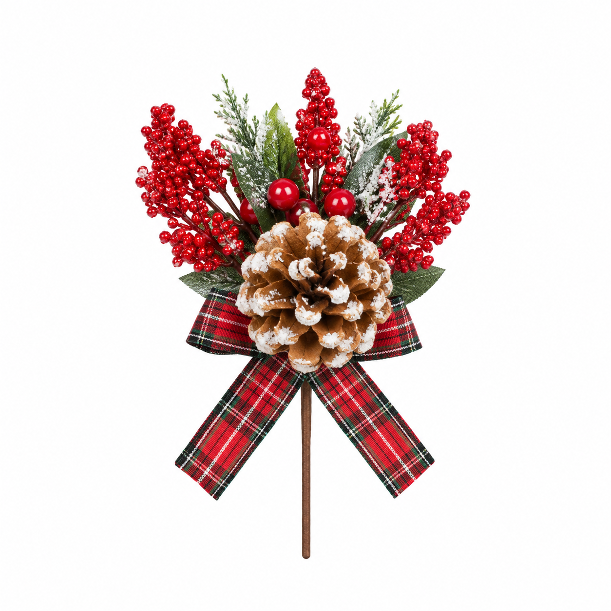 Pick Navideño de Flores Rojas con Piña y Moño Escocés – Galerías el Triunfo