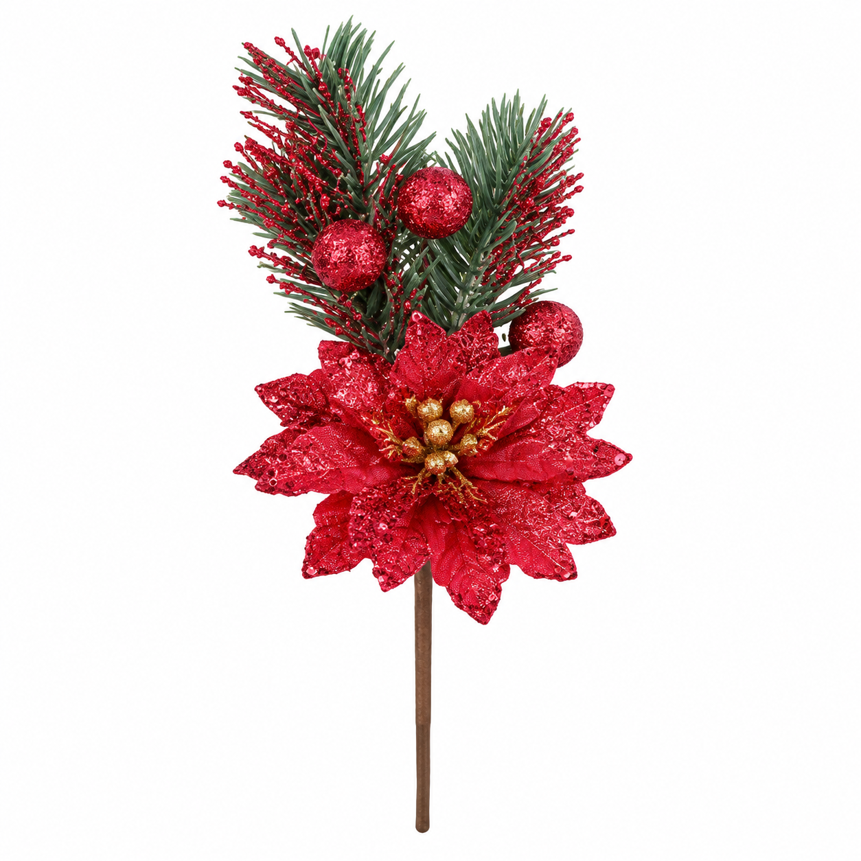 Pick de Nochebuena Roja con Bayas Diamantadas – Galerías el Triunfo