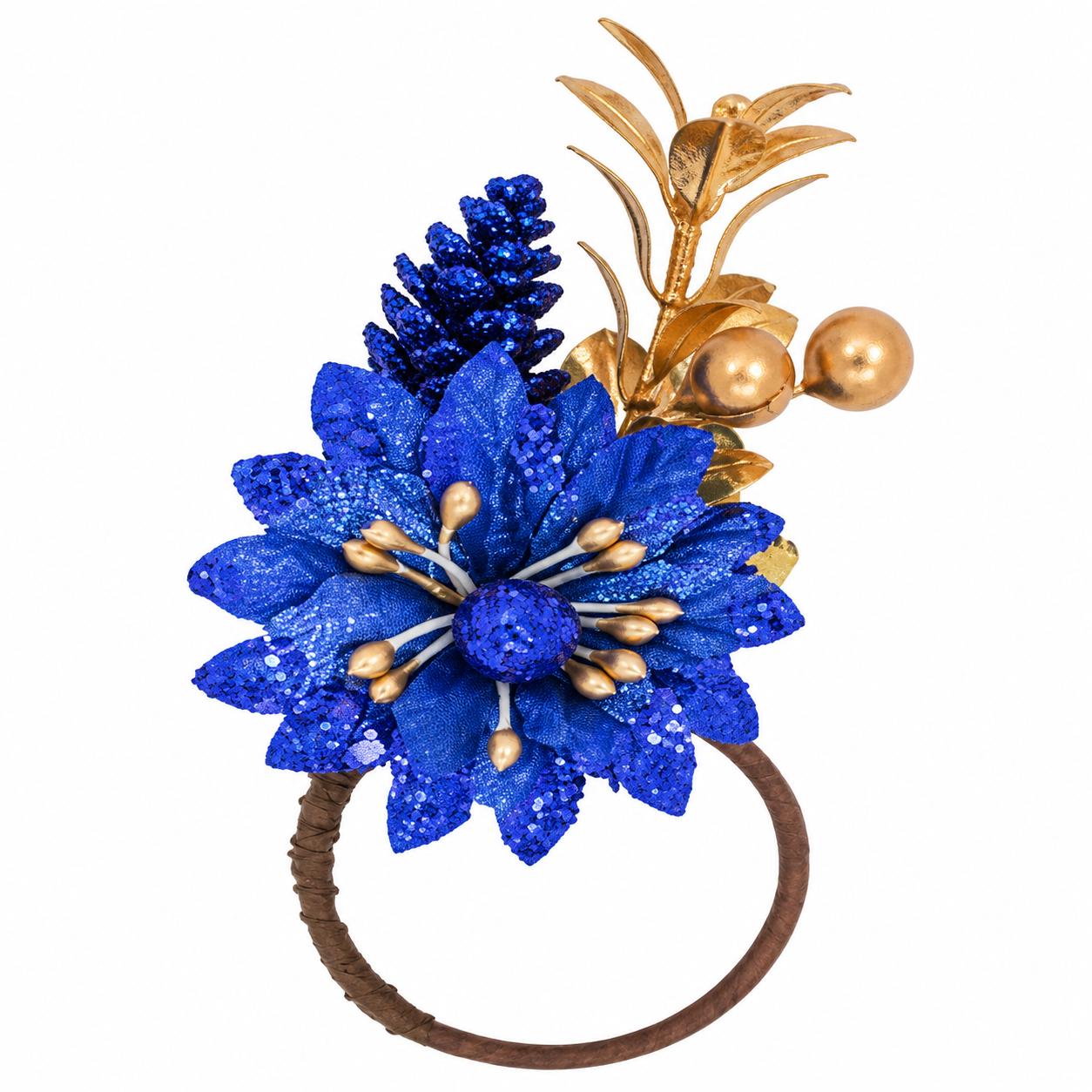 Servilletero de Nochebuena Azul con Ramas Doradas – Galerías el Triunfo