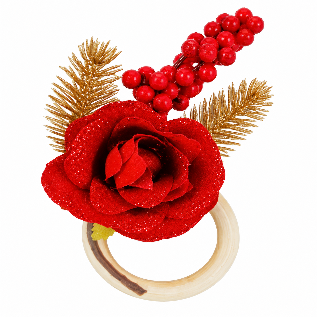 Servilletero de Rosa Roja con Bayas y Follaje Dorado – Galerías el Triunfo