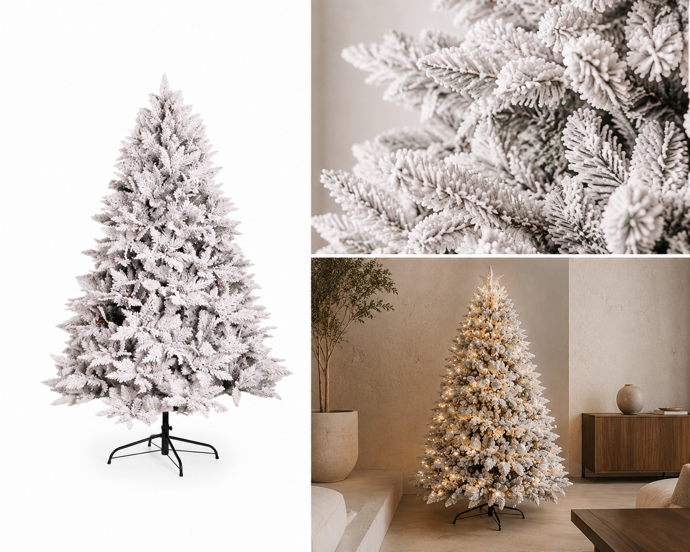 Árbol Nevado con Nochebuenas, Piñas y Luz LED - Galerías el Triunfo