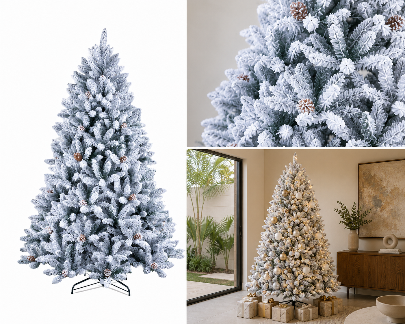 Árbol de Navidad Nevado con Piñas Naturales - Galerías el Triunfo