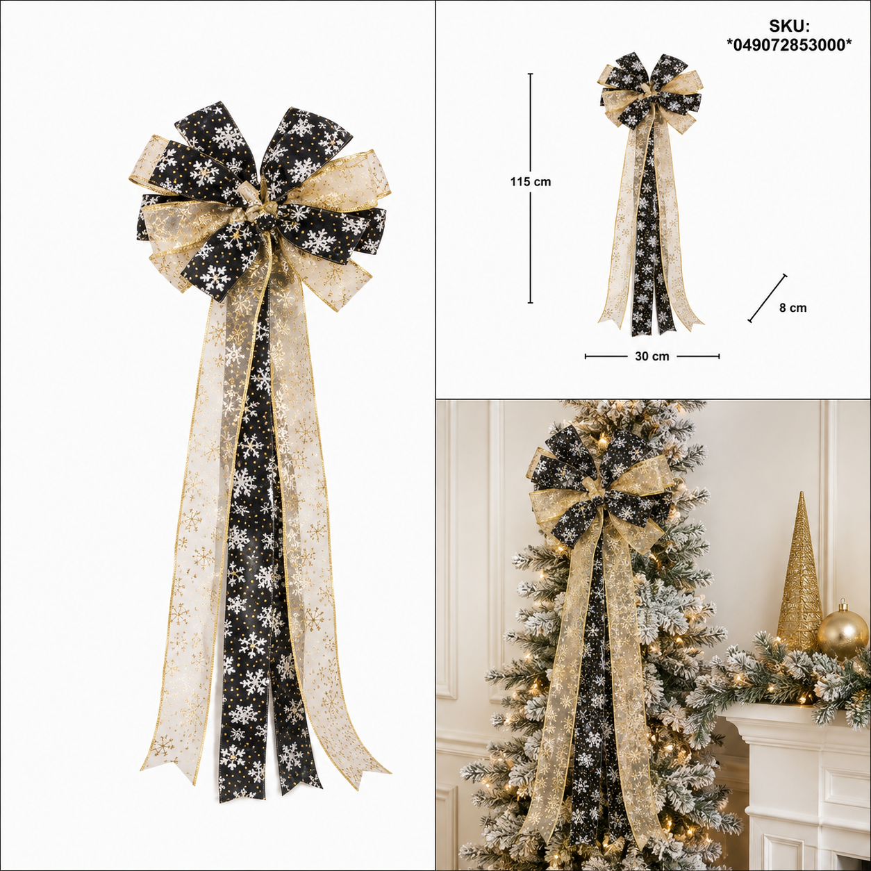 Moño Navideño Lino Negro con Malla Dorada – Galerías el Triunfo