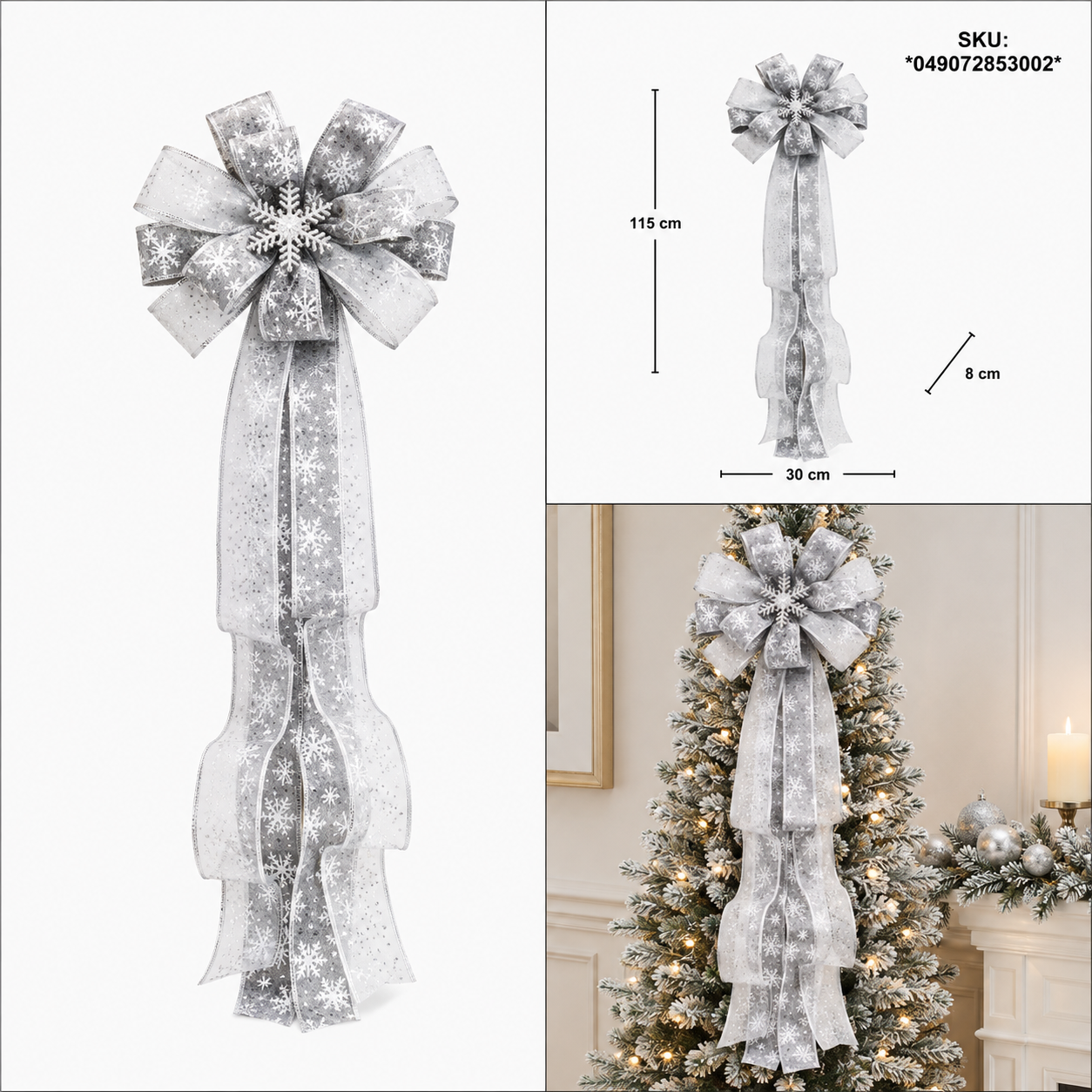 Moño Navideño de Lino y Malla Plateada – Galerías el Triunfo