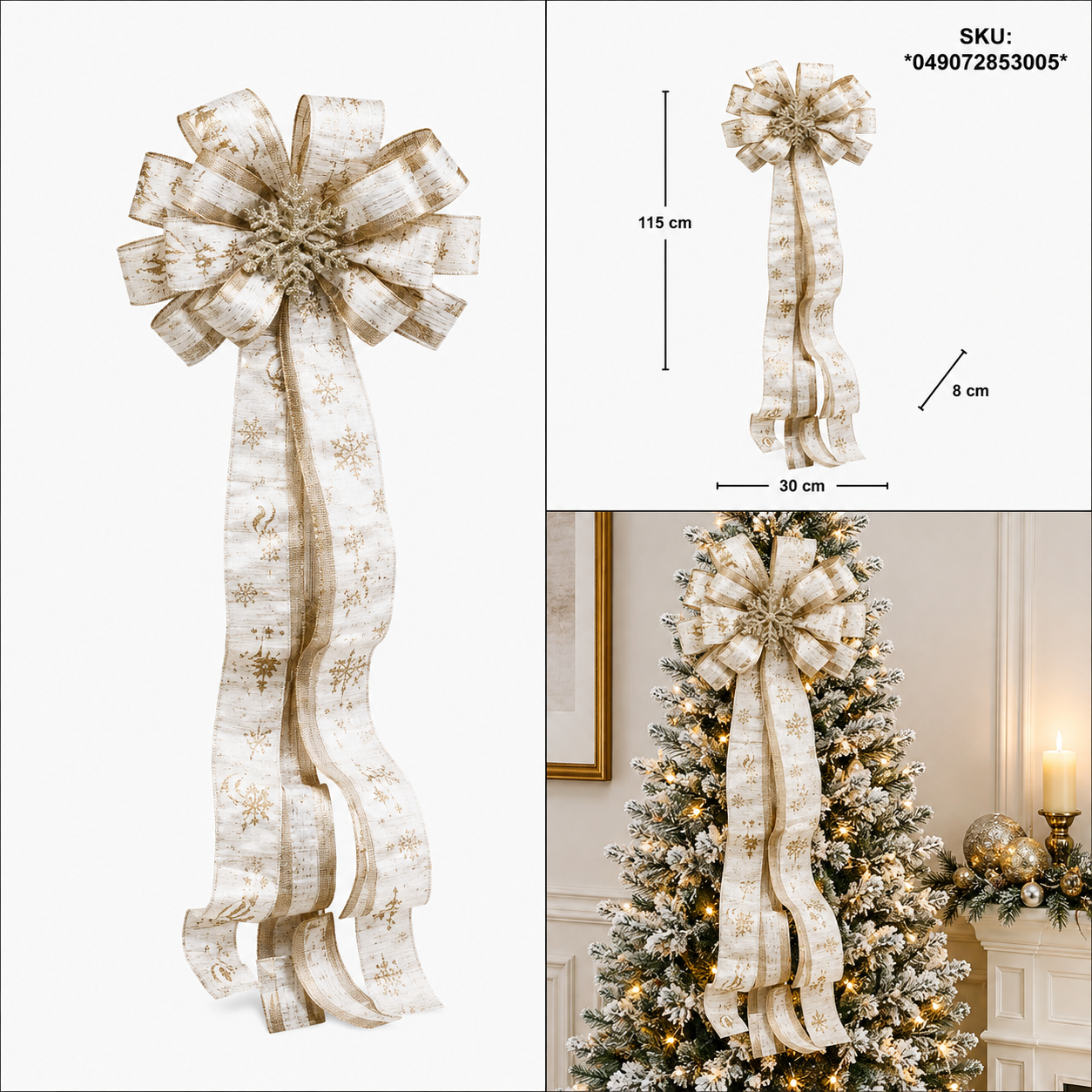 Moño Navideño de Satín Blanco con Dorado – Galerías el Triunfo