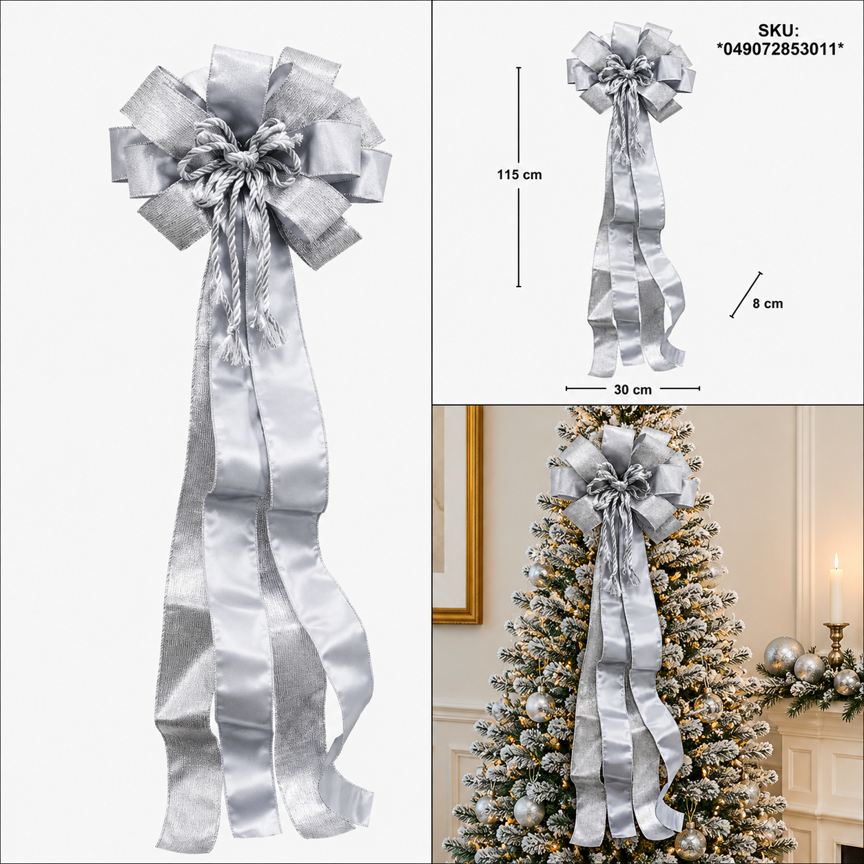 Moño Navideño de Satín Plateado Diamantado – Galerías el Triunfo
