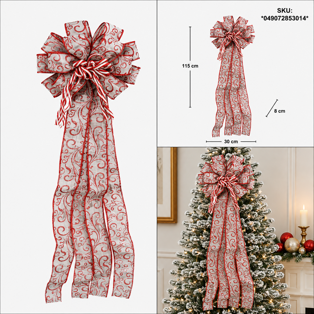 Moño Navideño Arabescos con Orillas Rojas – Galerías el Triunfo