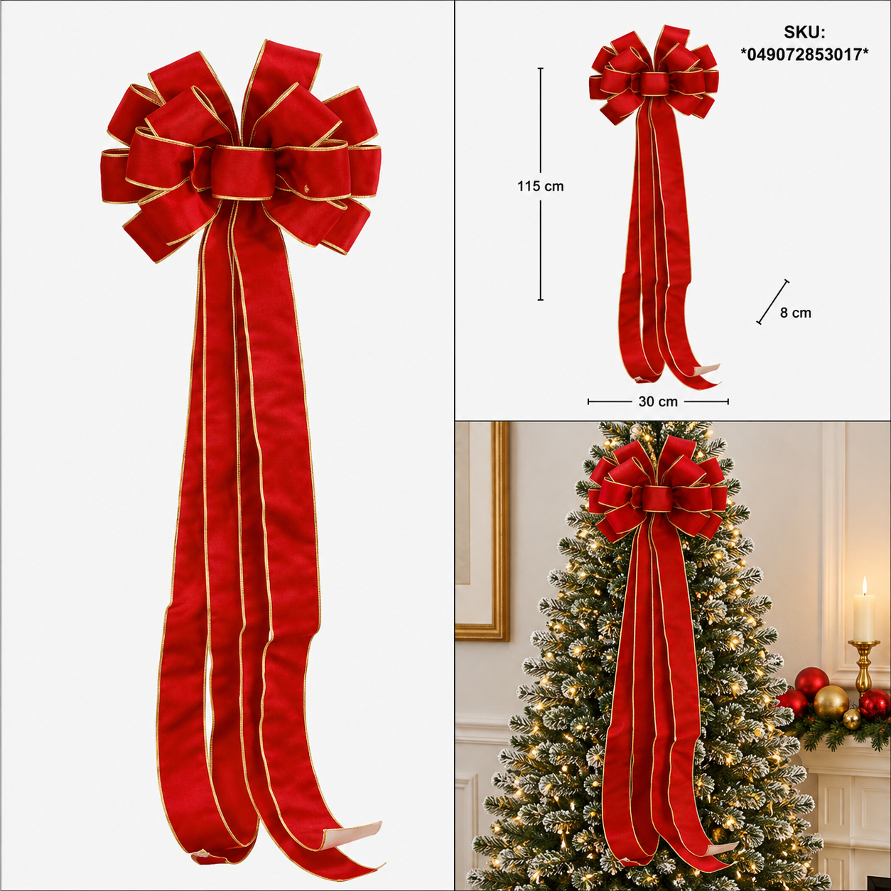 Moño Navideño de Terciopelo Rojo con Orillas Doradas – Galerías el Triunfo