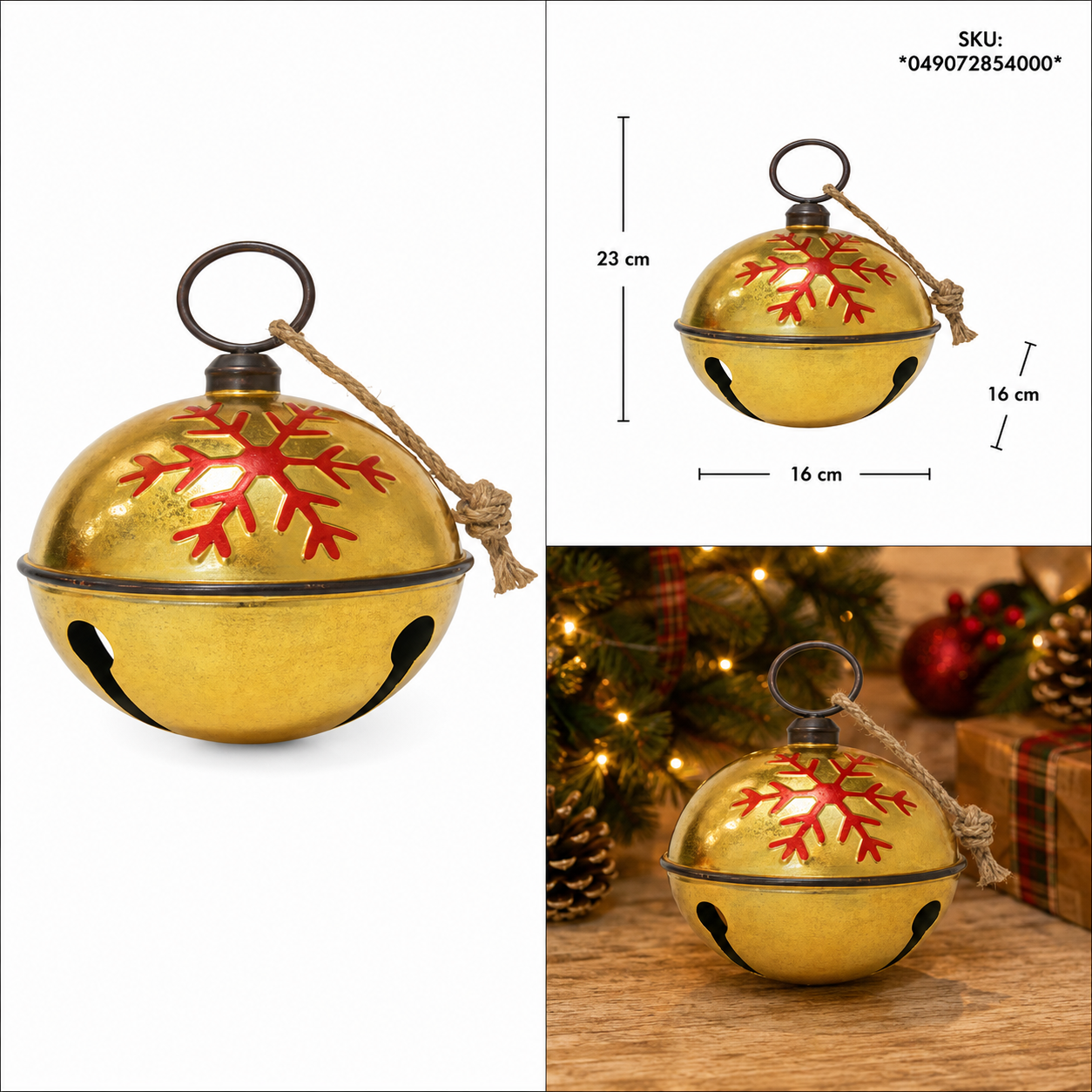 Cascabel Dorado con Copos de Nieve Rojos – Galerías el Triunfo